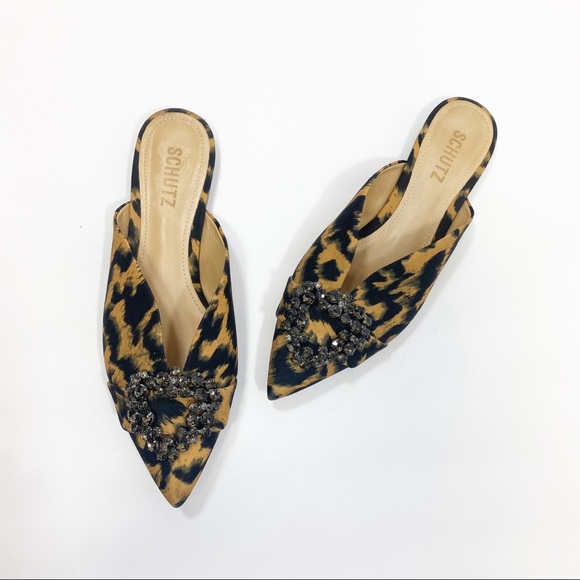 SCHUTZ Shoes - Schutz Animal print diamond buckle leather mules